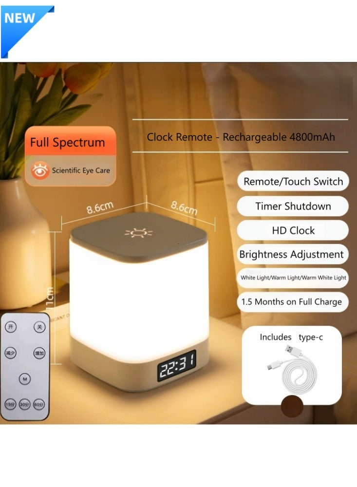 ساعة ليلية بجانب السرير LumiGlow Harmony Pro Full Spectrum | قابلة لإعادة الشحن، جهاز تحكم عن بعد، مصباح LED قابل للتعتيم لغرفة الأطفال والقراءة (4800 مللي أمبير) - Image 1
