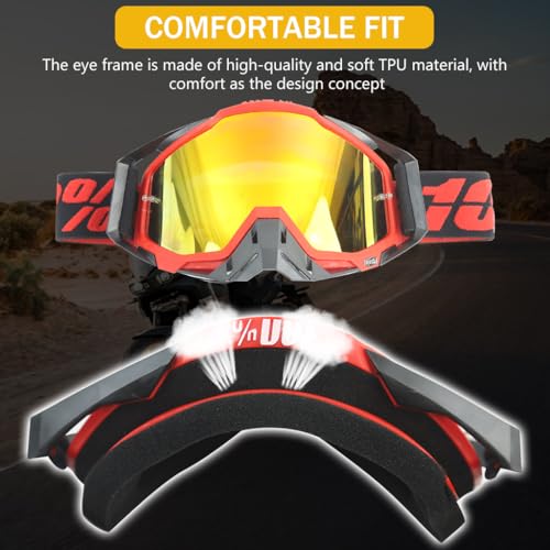 Proberos® Motorcycle Goggle, 100 Dirt Bike ATV Glasses, UV Protection Windproof Tainted Anti-Glare Anti-Fog, Riding Motocross Glasses, Comfortable Foam Padding with Adjustable Headband, Red - Image 5