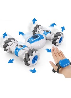Generic Deformable Car Toy with Remote Control Watch Gesture Sensor All-Terrain Off Road Car with 360° Flips and Double Sided Rotating Electric 2.4GHz 4WD S012 Toy Car Sets for kids (Blue)  - Image 1