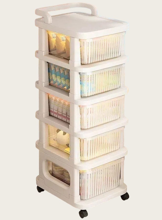 FLYROAD 5 Tier Trolley Organizer, Rolling Utility Cart with Drawers, Multi-Functional Organizer with Plastic Shelves on Silent Wheels for Kitchen, Bathroom, Living Room and Office - Image 1