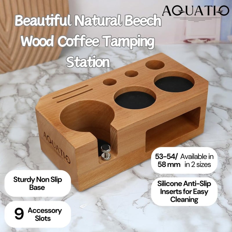 AquatiQ Espresso Tamping Station - Wooden Coffee Tamper Station For Storage 58 mm Portafilter Tamper Distributor - Espresso Organizer - Knock Box Accessories - Image 2