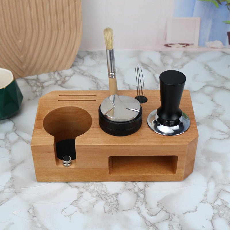 AquatiQ Espresso Tamping Station - Wooden Coffee Tamper Station For Storage 58 mm Portafilter Tamper Distributor - Espresso Organizer - Knock Box Accessories - Image 4
