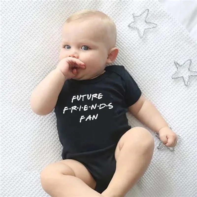 Matching Family Outfits Future Friends Fan Baby Bodysuit – Cute Printed Infant Romper, Unisex Newborn Baby Boy Girl Short Sleeve Soft Cotton Jumpsuit, Adorable Everyday Baby Outfit (BLACK)