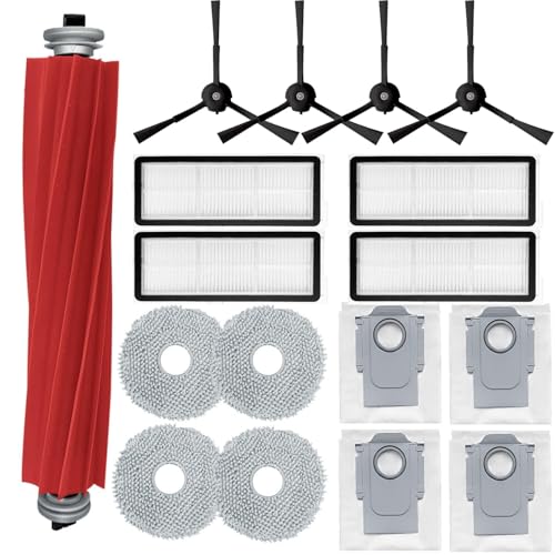 Rinakou Accessories Kit Compatible with Roborock Qrevo S/Qrevo Maxv/Qrevo S/Qrevo Plus Robtic Vacuum Cleaner,17 Spare Parts,1 Main Brush Roller,4 Side Brushe,4 Mop Pads,4 Dust Bags,4 Hepa Filters (Black-17) - Image 1