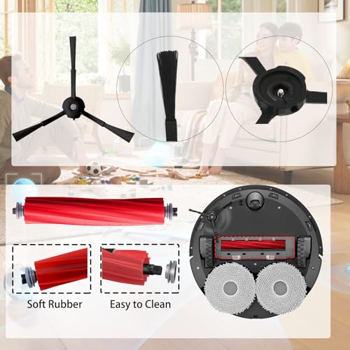 Rinakou Accessories Kit Compatible with Roborock Qrevo S/Qrevo Maxv/Qrevo S/Qrevo Plus Robtic Vacuum Cleaner,17 Spare Parts,1 Main Brush Roller,4 Side Brushe,4 Mop Pads,4 Dust Bags,4 Hepa Filters (Black-17) - Image 3