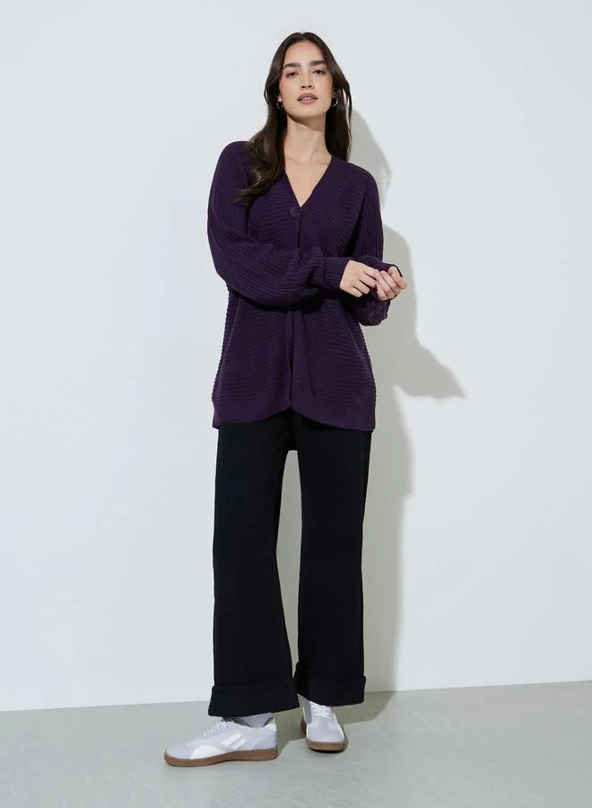 ستايلي Oversized Chunky Knit Button Down Cardigan