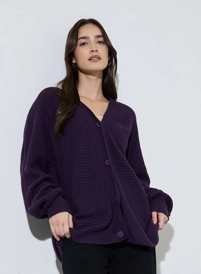 ستايلي Oversized Chunky Knit Button Down Cardigan