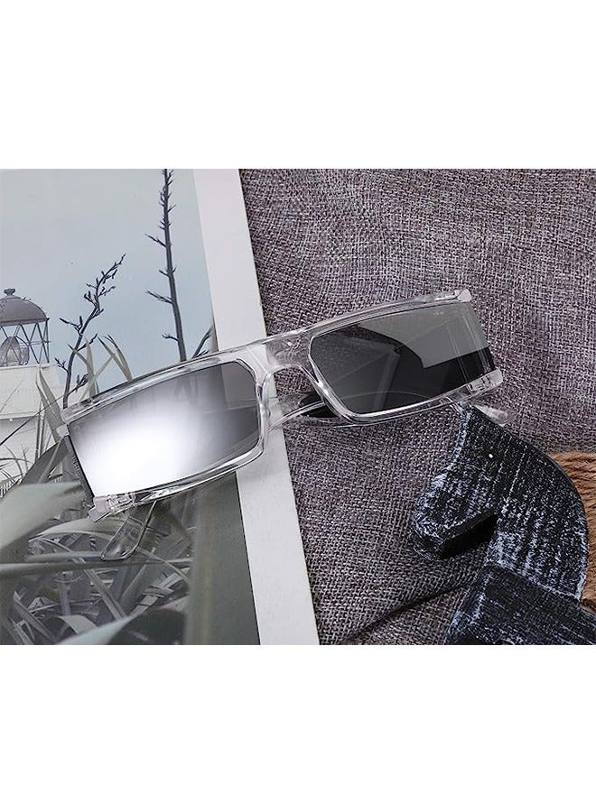 Unique 2Pcs Sun Glasses - Rectangular Sun Glasses - UV Protection Sun Glasses - Men's Women's - Black + White Clear  - Image 5