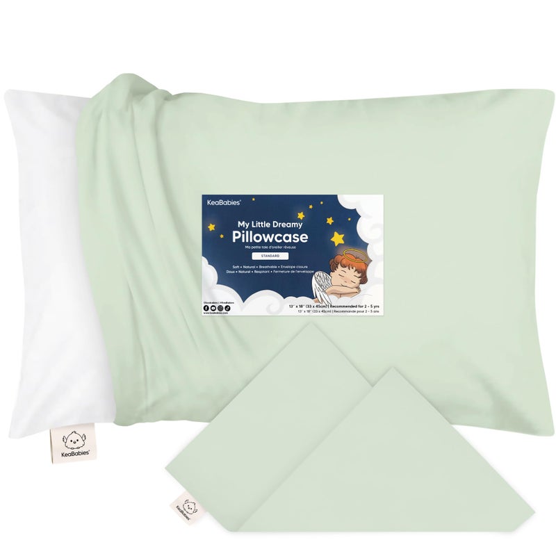 KeaBabies Toddler Pillowcase 13"x18" - Organic Cotton Toddler Pillowcase for Kids, Boys, Girls, Soft & Durable Cotton Cover for Miniature Sleepy Pillows, Cute Colors, Pillow Sold Separately (Sage) - Image 1