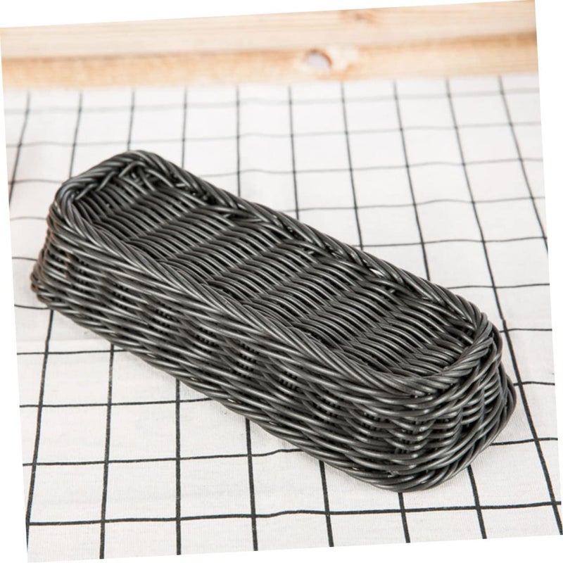 Rectangular Woven Plate Basket Grey 24X10CM For Organizing Snacks Bread Fruits Vegetables - Image 3