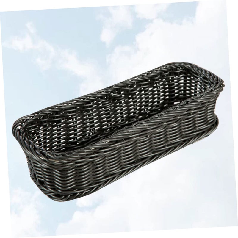 Rectangular Woven Plate Basket Grey 24X10CM For Organizing Snacks Bread Fruits Vegetables - Image 5