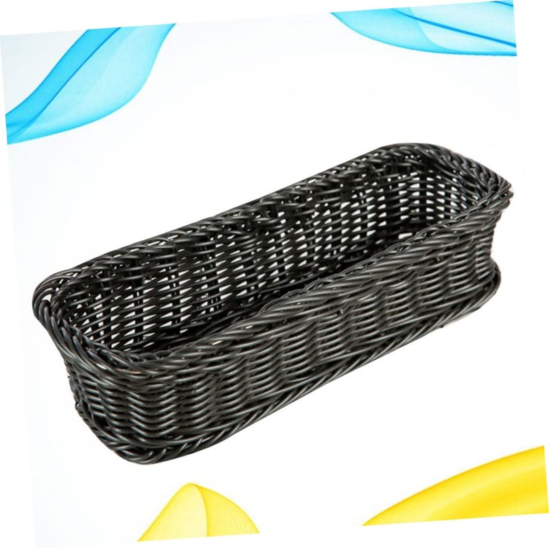 Rectangular Woven Plate Basket Grey 24X10CM For Organizing Snacks Bread Fruits Vegetables - Image 4