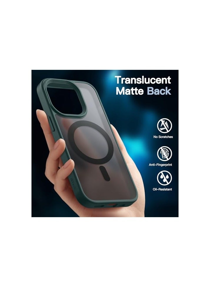 JETech 3 in 1 Magnetic Case for iPhone 13 Pro Max 6.7-Inch with 2 Pack Tempered Glass Screen Protectors, Compatible with MagSafe, Translucent Matte Back Shockproof Phone Cover (Dark Green) - Image 4