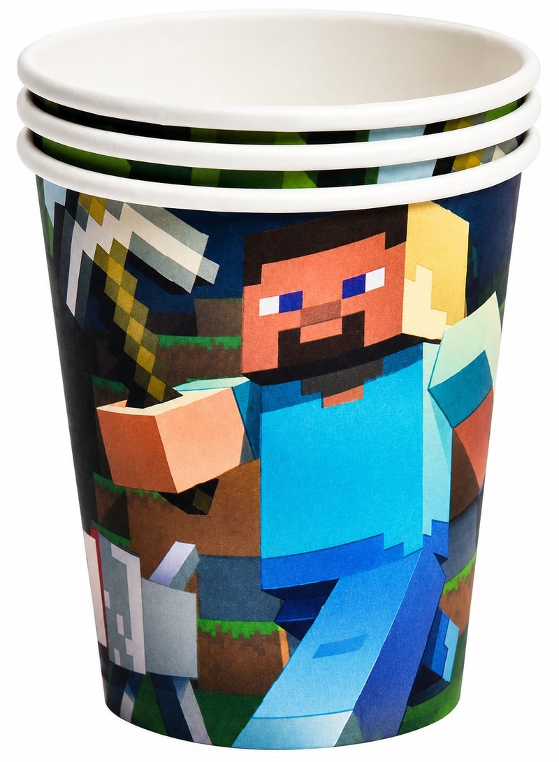 Minecraft Birthday Tableware Party Supplies 42-Piece Set, Pixel Tableware Set with Plates, Cups, Birthday Banner, Party Hats, Masks, Candles & Accessories, Minecraft Tableware Birthday Decoration Set for Kids - Image 4