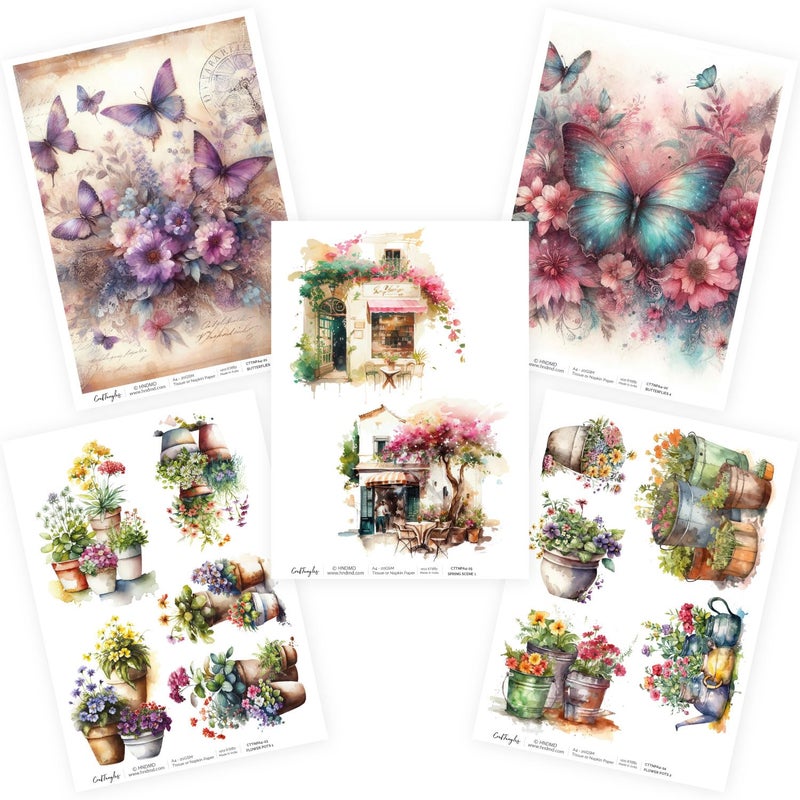 CrafTangles Decoupage Napkin / Tissue / Collage Paper - Combo 5 (Pack of 5) - Image 1