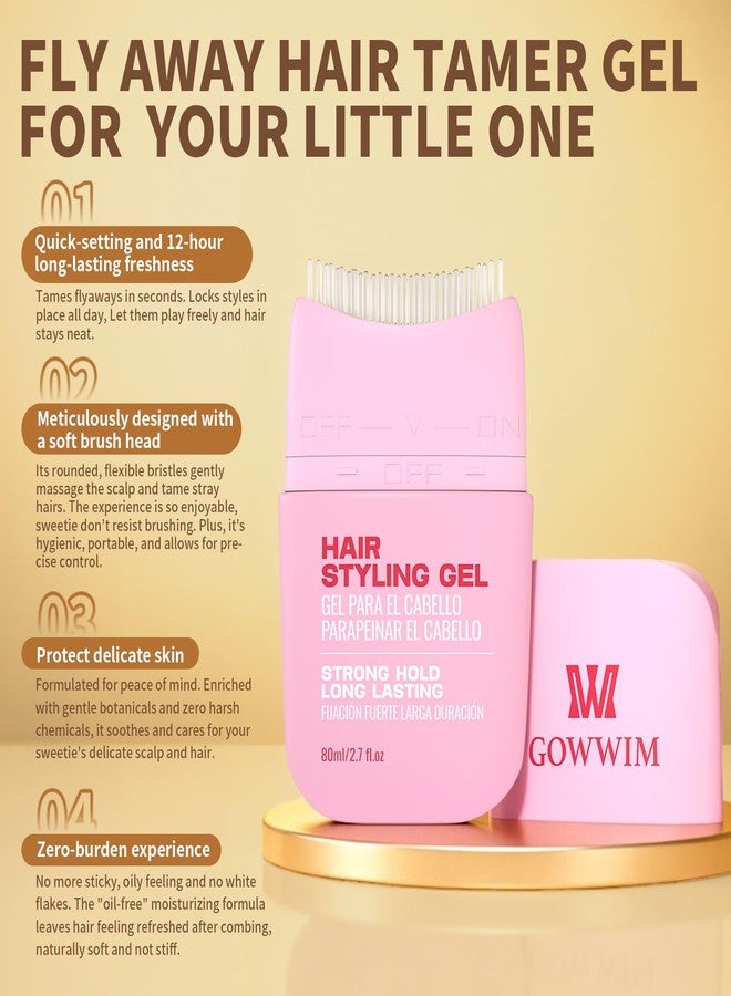 gowwim Kids Hair Gel - Strong Hold Flyaway Frizz Tamer Gel for Boys and Girls, 2-in-1 Hair Finishing Stick with Built-In Comb - 2.7 fl.oz - Image 2