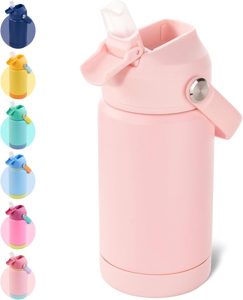 Kerilyn 12oz Kids Water Bottle, Stainless Steel Insulated Water Bottle for Kids, Toddler Cup With Straws Leak-proof, Toddler Water Bottles for School Boys Girls, BPA Free, Pink - Image 1