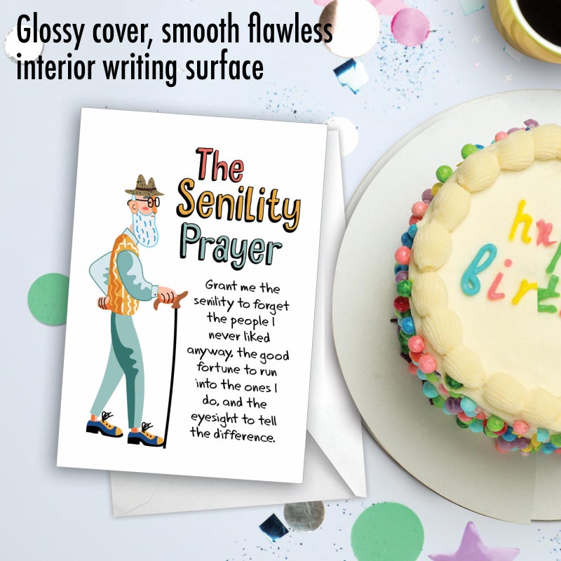 NobleWorks - 1 Funny Happy Birthday Notecard - Old Men Humor Greeting Card with Envelope - Man's Senility Prayer C9348BDG - Image 5