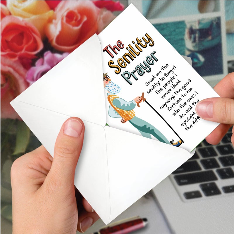 NobleWorks - 1 Funny Happy Birthday Notecard - Old Men Humor Greeting Card with Envelope - Man's Senility Prayer C9348BDG - Image 4