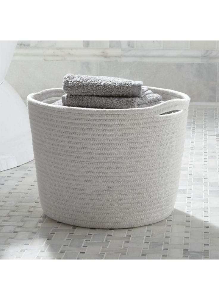 Wisdom Decor Wisdom Decor Large Woven Baskets Cotton Rope Basket for Storage Tall Blanket Basket for Living Room Nursery Laundry Basket Big Basket for Toys Basket with Handle Plain White Medium  - Image 1