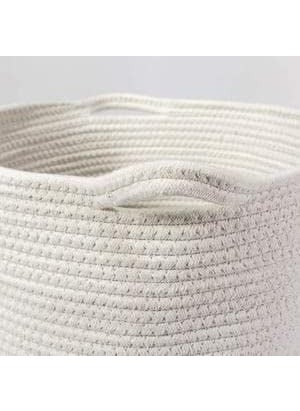 Wisdom Decor Wisdom Decor Large Woven Baskets Cotton Rope Basket for Storage Tall Blanket Basket for Living Room Nursery Laundry Basket Big Basket for Toys Basket with Handle Plain White Medium  - Image 2