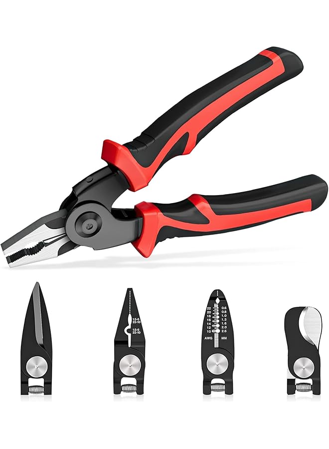 promass 5 In 1 Combination Interchangeable Pliers Kit,8/inchs Wire Stripper, Wire Crimper/Wire Crimping Tool, Electrician Pliers/Linesman Pliers, Cable Cutting, Wire Cutter, Tin Cutting Scissors - Image 1