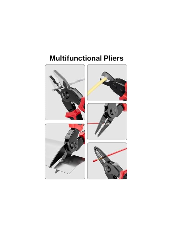 promass 5 In 1 Combination Interchangeable Pliers Kit,8/inchs Wire Stripper, Wire Crimper/Wire Crimping Tool, Electrician Pliers/Linesman Pliers, Cable Cutting, Wire Cutter, Tin Cutting Scissors - Image 3