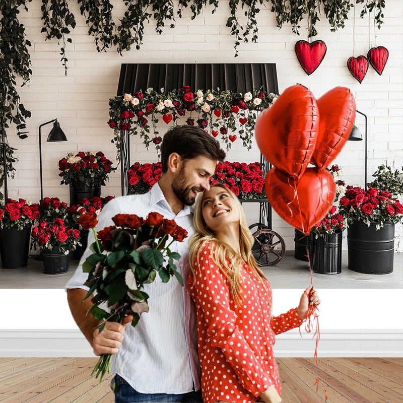 Mocsicka Valentines Day Backdrop Red Black Valentines Day Photography Backdrop Decorations Romantic Red Rose Heart Love Background Photo Prop Supplies (7x5ft) - Image 3