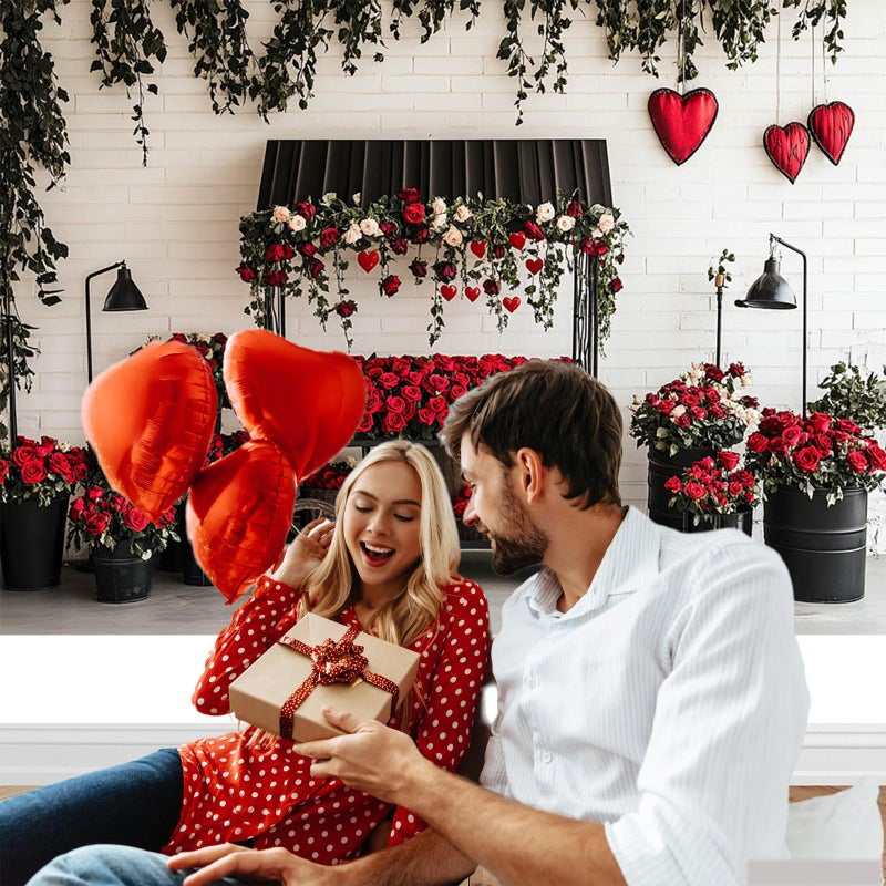 Mocsicka Valentines Day Backdrop Red Black Valentines Day Photography Backdrop Decorations Romantic Red Rose Heart Love Background Photo Prop Supplies (7x5ft) - Image 4