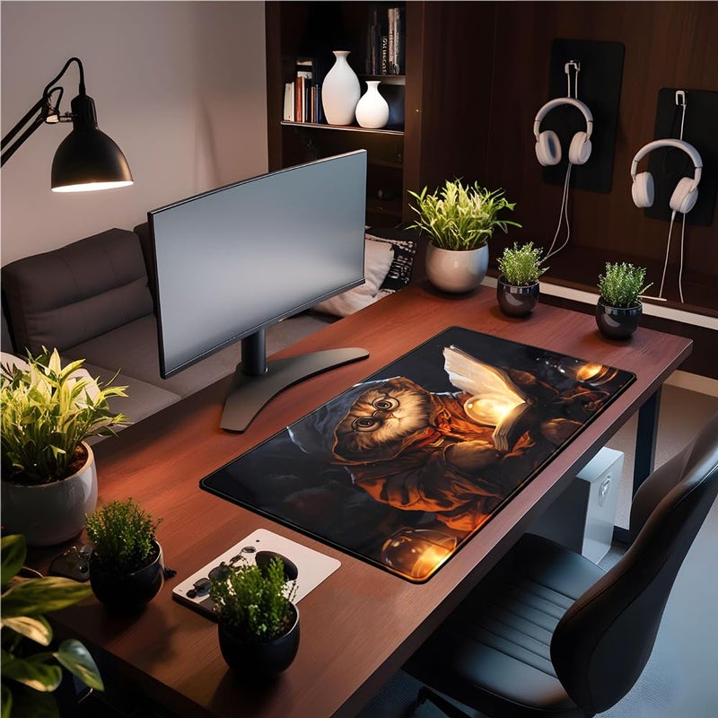 YKJWW Magical Cat Desk Mouse Mat Black Vintage Desk Pad Playmat for MTG Large Mousepad Gaming Deskpad XXL Keyboard Mouse Pad Full Desktop Mat Desk Cover Mat for Work Office Home (31.5x15.7 in) - Image 3