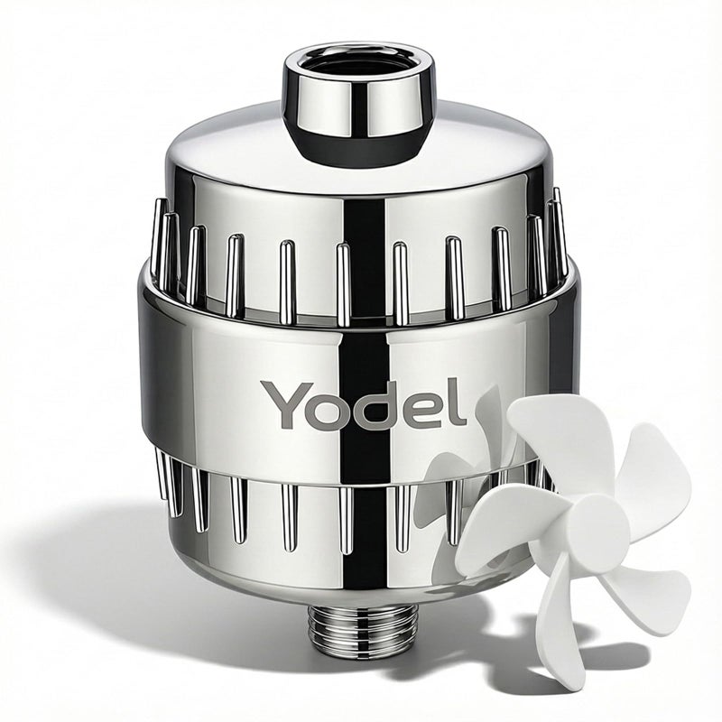 Yodel 25Stage Shower Head Filter for Hard Water Advanced NanoTech KDF55 Filtration High Output Water Softener for Dry Skin Hair Nails Removes 99 Chlorine Fluoride Heavy Metals Chrome