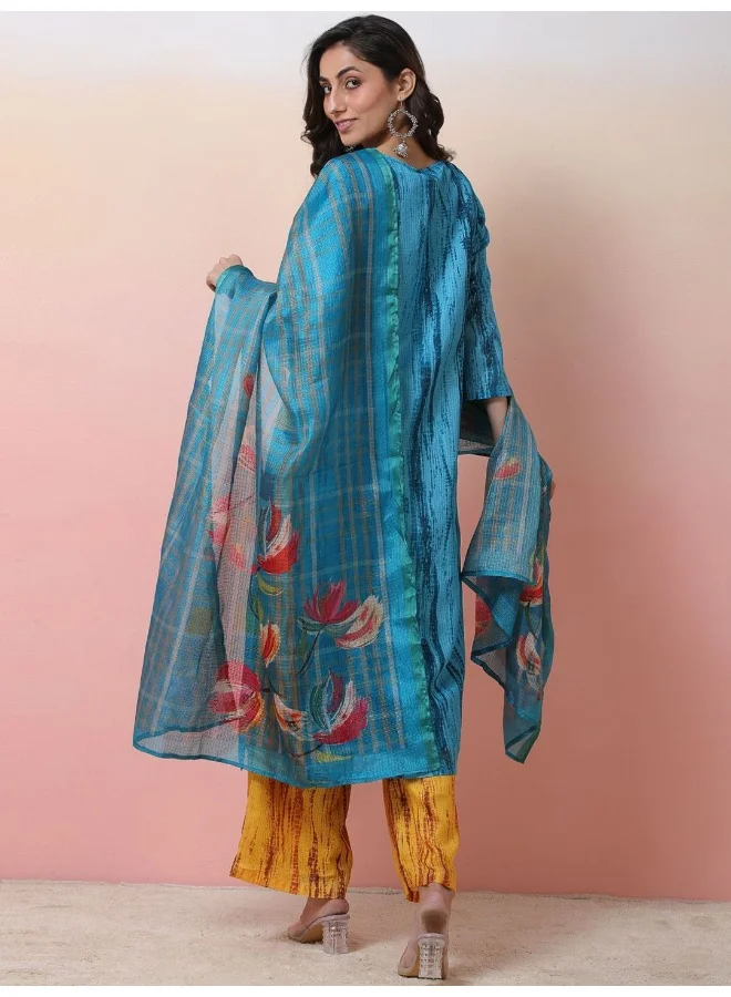 أيه كيه إس Abstract Printed Round Neck Kurta & Palazzos With Dupatta