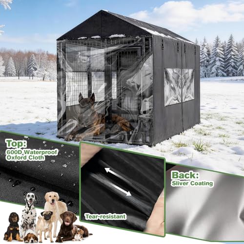 Bhyhok 8'D x 4'W x 6'H Outdoor Dog Kennel Cover Waterproof 600D Full Coverage Covers for Outside Dog Kennel, Black, Only Cover - Image 4