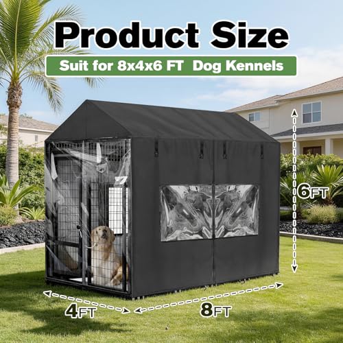 Bhyhok 8'D x 4'W x 6'H Outdoor Dog Kennel Cover Waterproof 600D Full Coverage Covers for Outside Dog Kennel, Black, Only Cover - Image 2