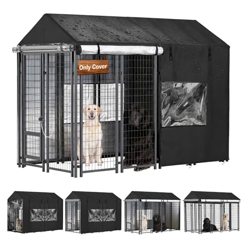 Bhyhok 8'D x 4'W x 6'H Outdoor Dog Kennel Cover Waterproof 600D Full Coverage Covers for Outside Dog Kennel, Black, Only Cover - Image 1