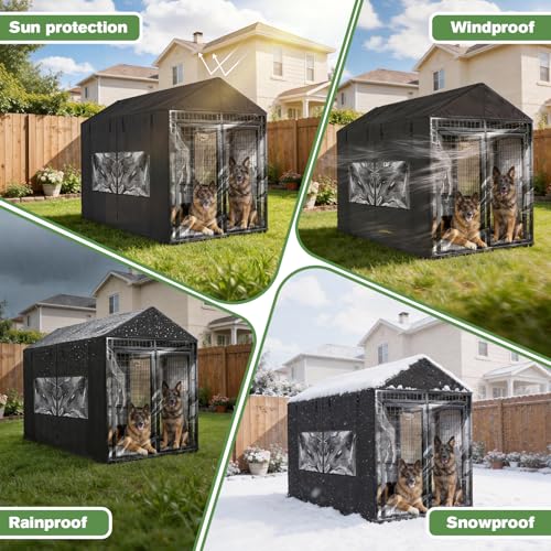 Bhyhok 8'D x 4'W x 6'H Outdoor Dog Kennel Cover Waterproof 600D Full Coverage Covers for Outside Dog Kennel, Black, Only Cover - Image 5