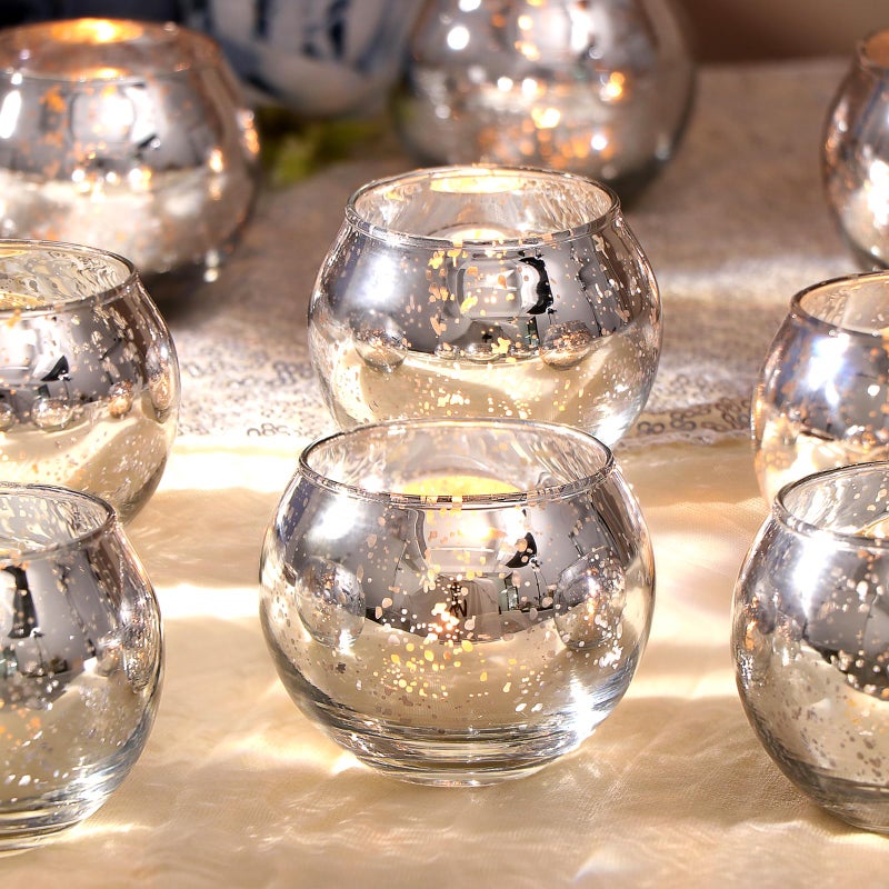 LAMORGIFT Silver Votive Candle Holders Set of 12  Mercury Glass Votives Candle Holder  Christmas Tealight Candle Holder for Home Decor and WeddingsParties Table Centerpieces - Image 1