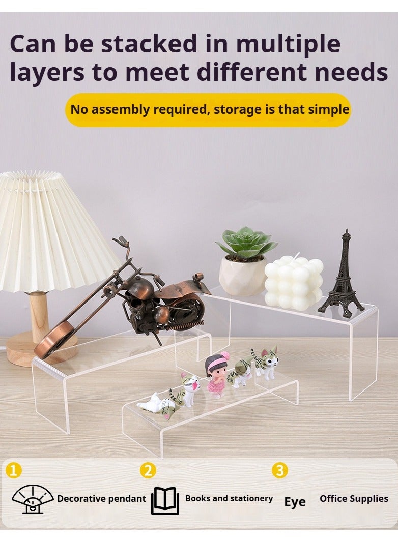 XiuWoo 3 Piece Acrylic Display Risers, Elevate Your Style and Organization, Sleek and Versatile Home Decor and Storage Solution for Dressing Table and Kitchen Serving Dessert and Cupcake Stand Risers For Party Event Shoe Riser Display Organizer Cosmetics Display Riser - Image 2