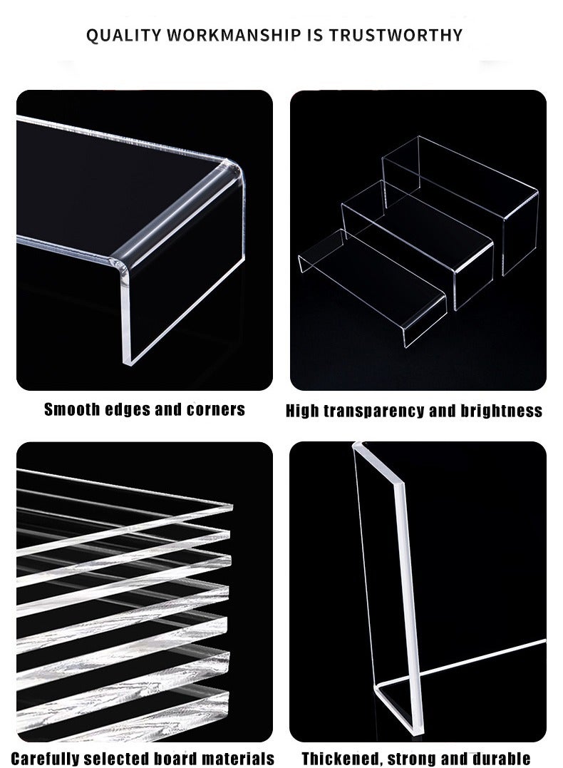 XiuWoo 3 Piece Acrylic Display Risers, Elevate Your Style and Organization, Sleek and Versatile Home Decor and Storage Solution for Dressing Table and Kitchen Serving Dessert and Cupcake Stand Risers For Party Event Shoe Riser Display Organizer Cosmetics Display Riser - Image 4