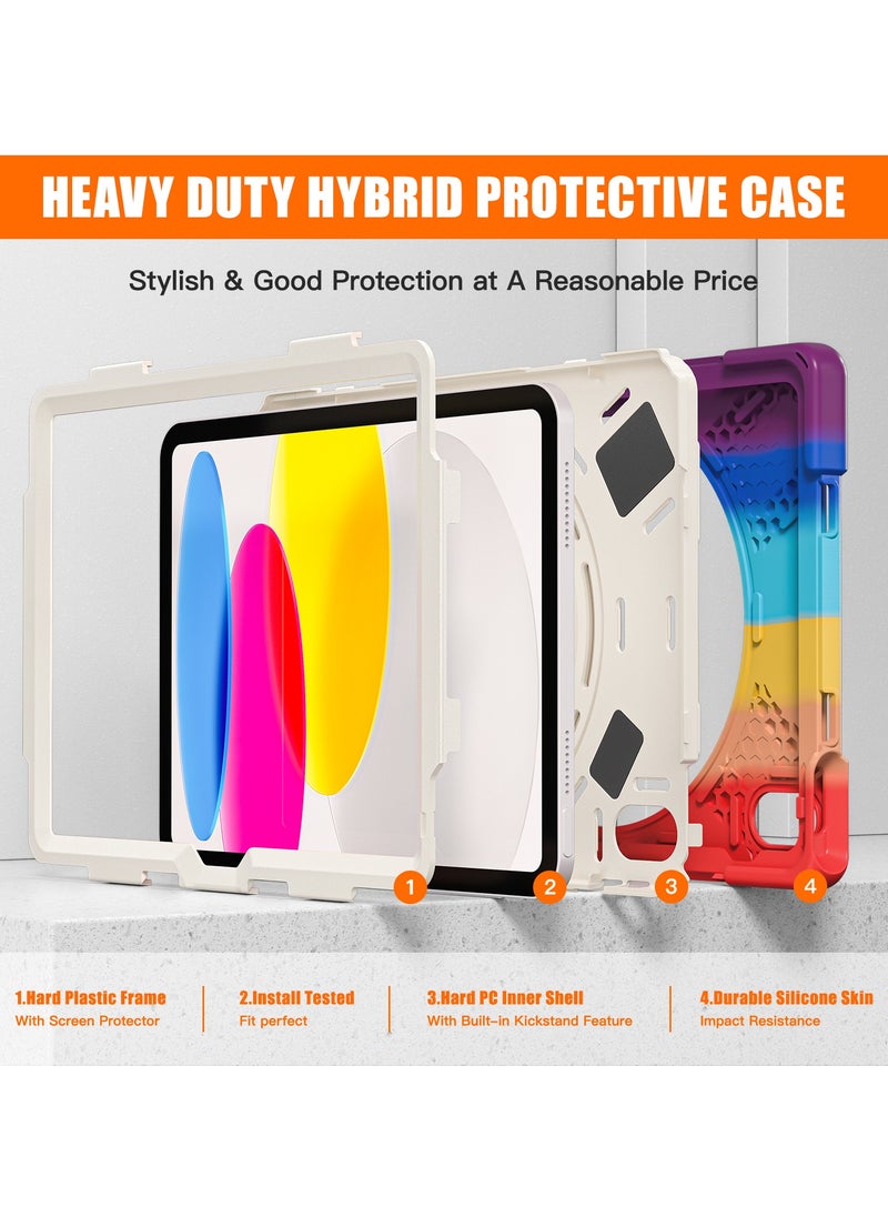 GULFLINK Full Body Cover with 360 Rotating Hand Strap & Shoulder Strap, Heavy Duty Shockproof Case for  ipad 10th 10.9 inch 2022（A2757/A2777）Colourful red  - Image 2