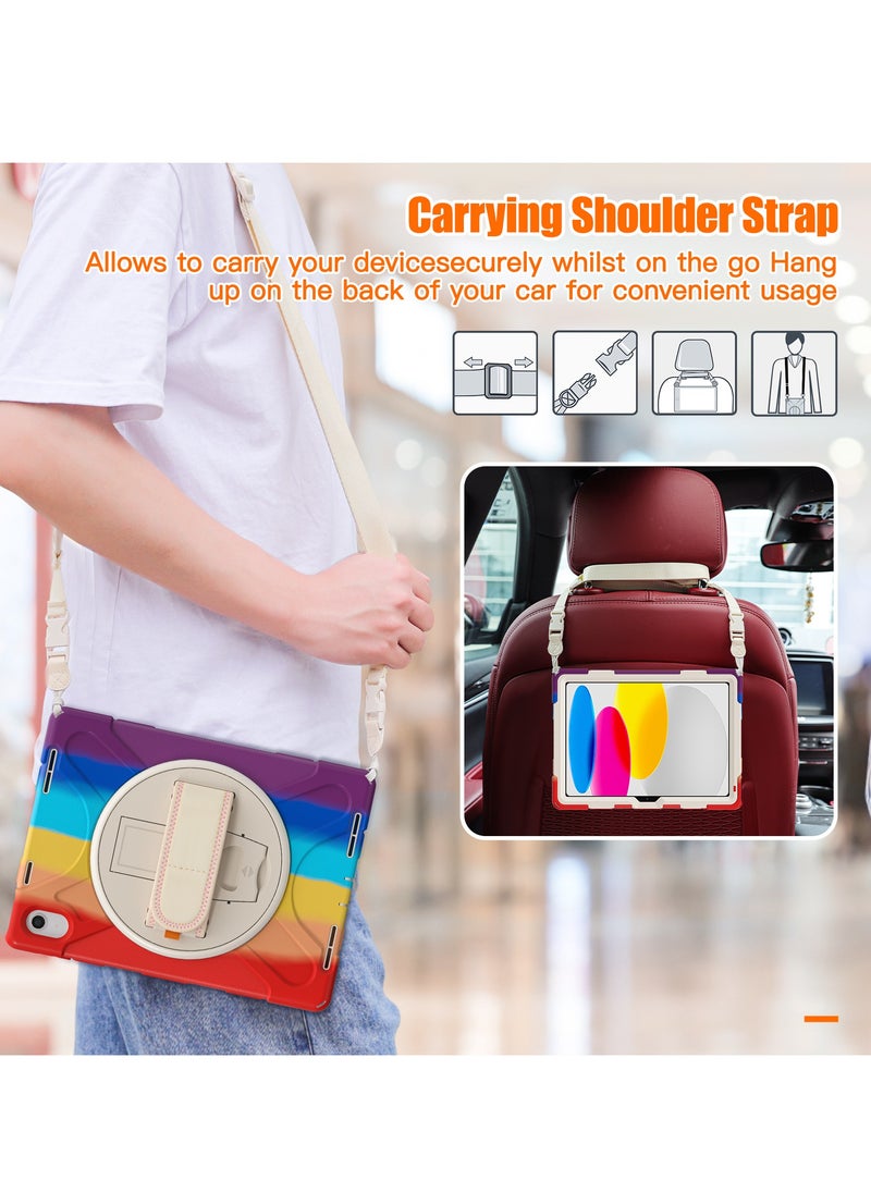 GULFLINK Full Body Cover with 360 Rotating Hand Strap & Shoulder Strap, Heavy Duty Shockproof Case for  ipad 10th 10.9 inch 2022（A2757/A2777）Colourful red  - Image 5