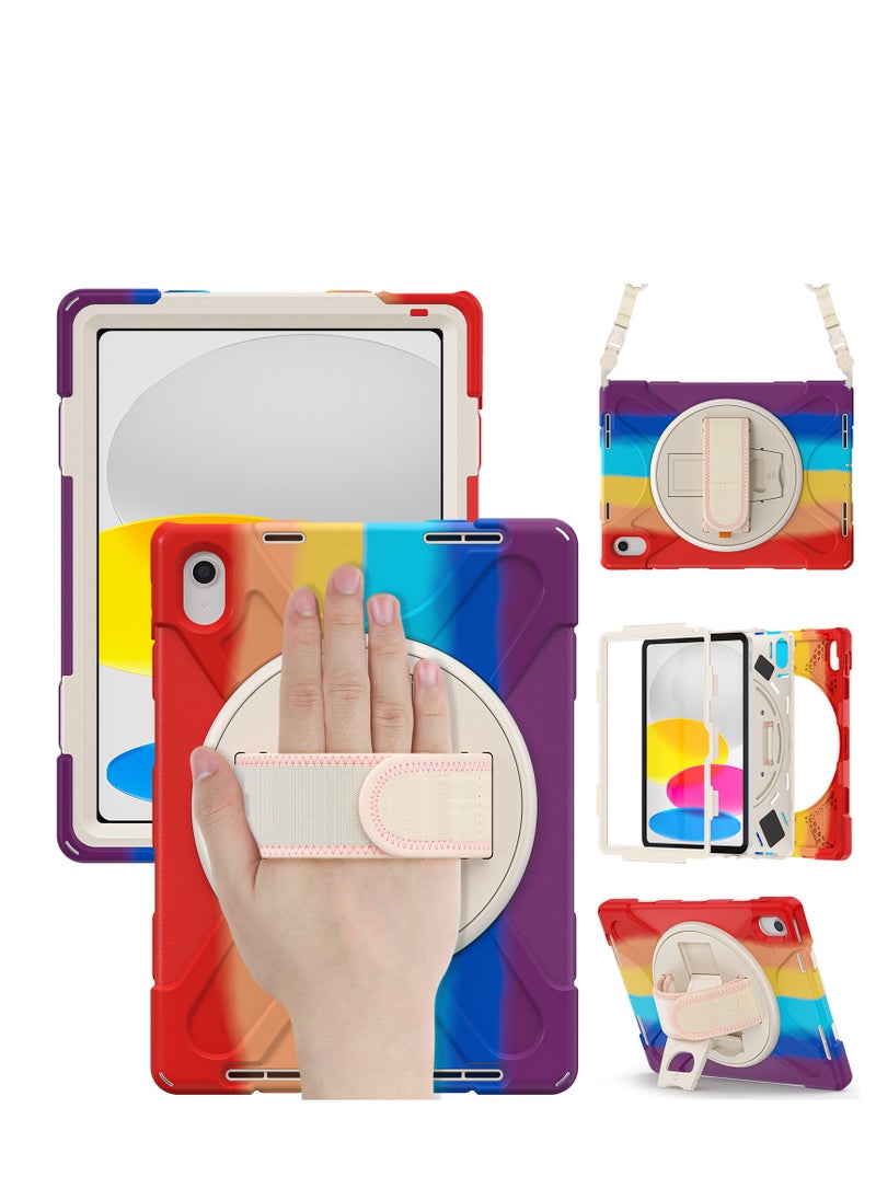 GULFLINK Full Body Cover with 360 Rotating Hand Strap & Shoulder Strap, Heavy Duty Shockproof Case for  ipad 10th 10.9 inch 2022（A2757/A2777）Colourful red  - Image 1