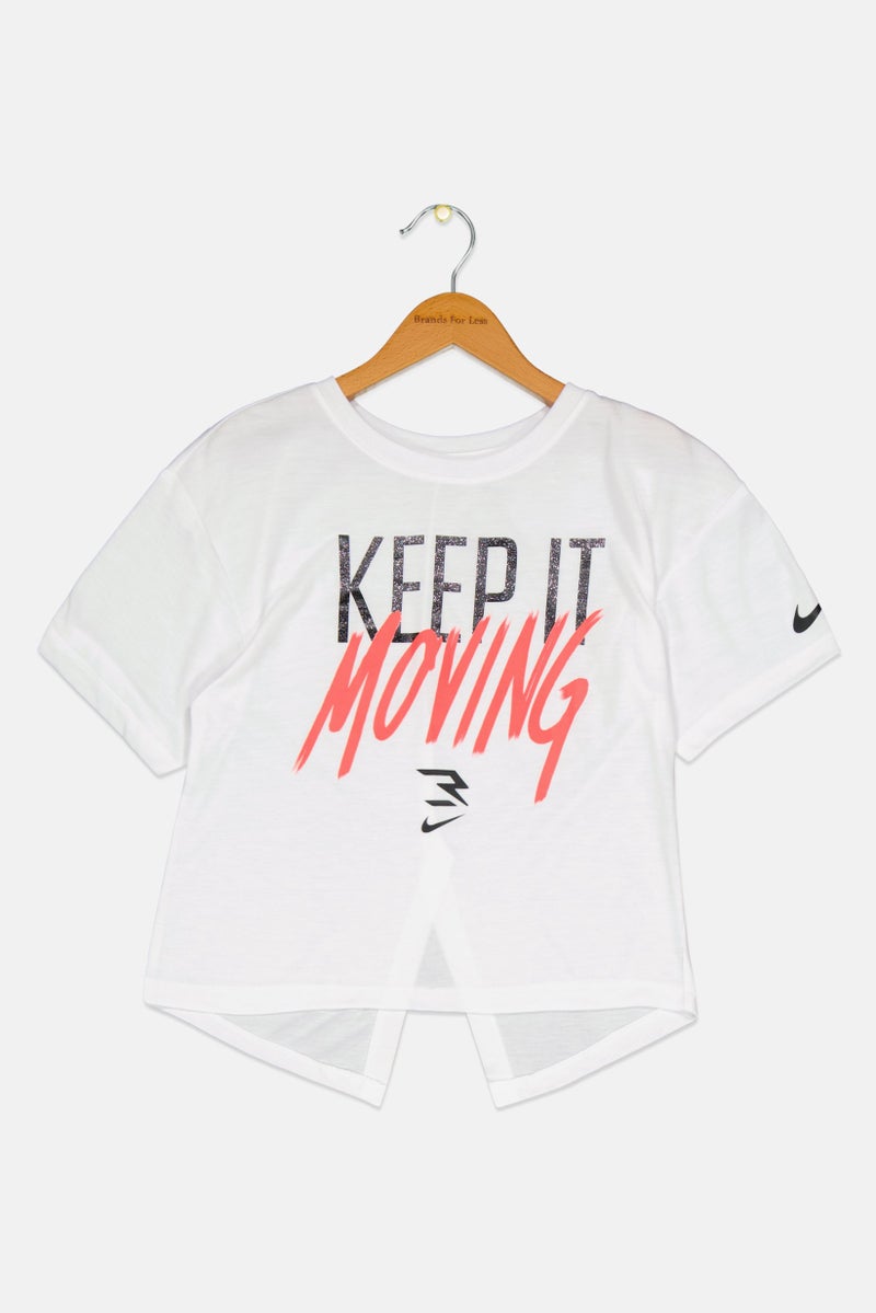 Nike 3Brand بواسطة راسل ويلسون ملابس رياضية للبنات، قمة جرافيك بياقة دائرية، بيضاء - Image 1