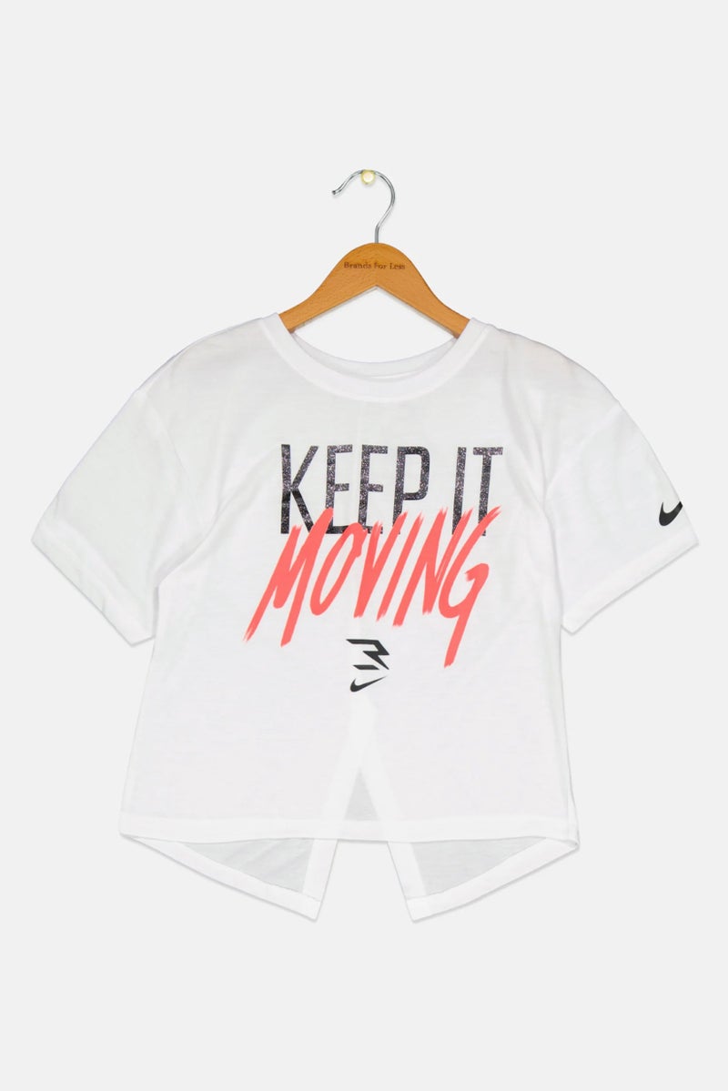 Nike 3Brand by Russell Wilson Kids Girl Sportswear Fit Crew Neck Graphic Top, White - Image 2