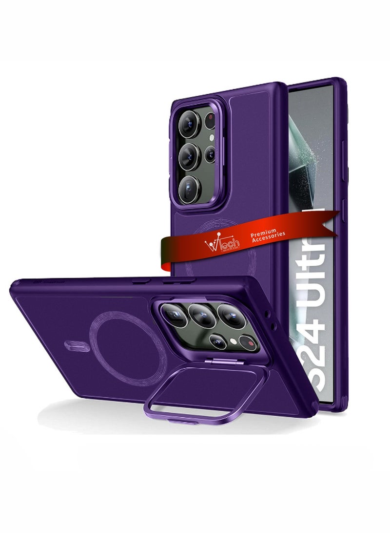 Wtech Soft Silicone Magsafe Magnetic Camera Folding Bracket Holder Stand Case Cover For Samsung Galaxy S24 Ultra 5G 2024 Eggplant Purple - Image 1