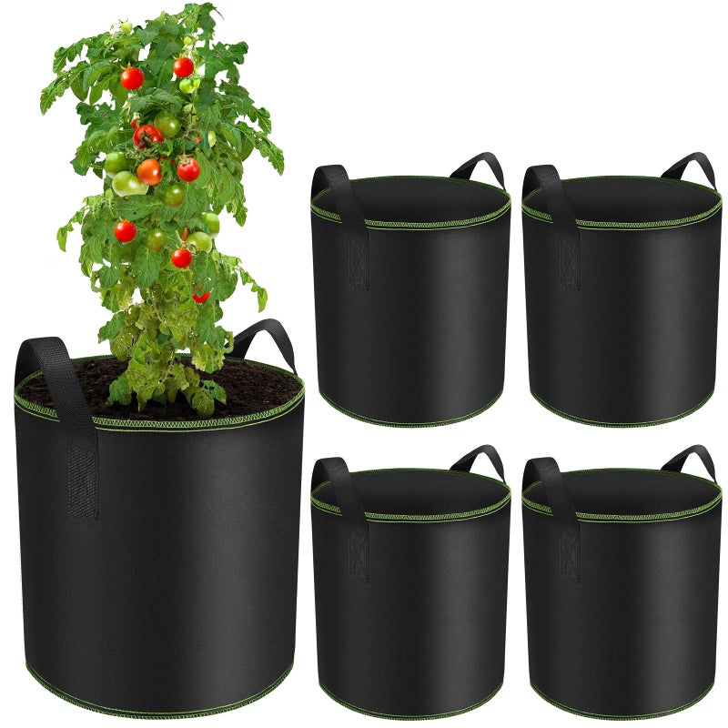 Plant Bag 40 L (Pack of 5) Reusable - Breathable Fleece Pots with Handles for Tomatoes, Potatoes, Strawberries & Vegetables - Plant Bag, Grow Bag