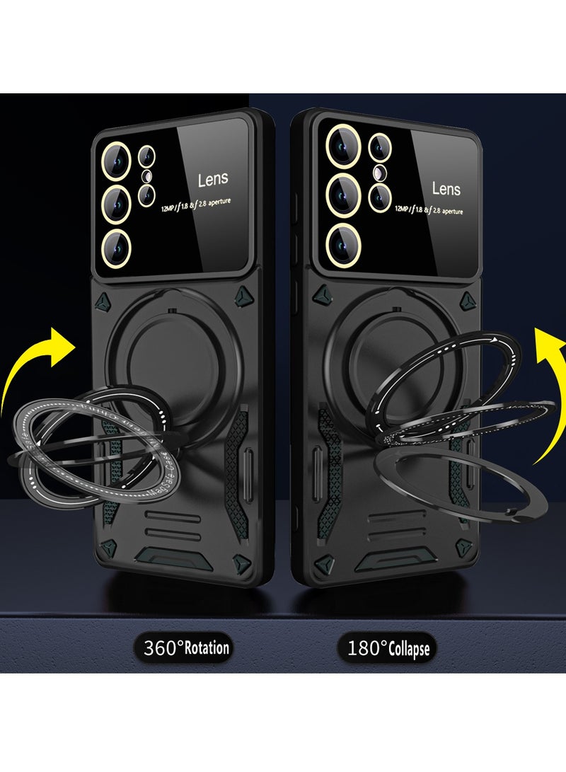 Mmmon Compatible With For Samsung Galaxy S23 Ultra Case with 360° Rotatable Magnetic Ring Stand, Large Window Design Compatible with Magsafe, Protection Shockproof Phone Cover for Women Men Black - Image 2