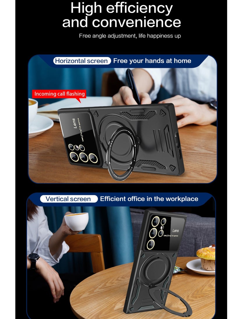 Mmmon Compatible With For Samsung Galaxy S23 Ultra Case with 360° Rotatable Magnetic Ring Stand, Large Window Design Compatible with Magsafe, Protection Shockproof Phone Cover for Women Men Black - Image 3