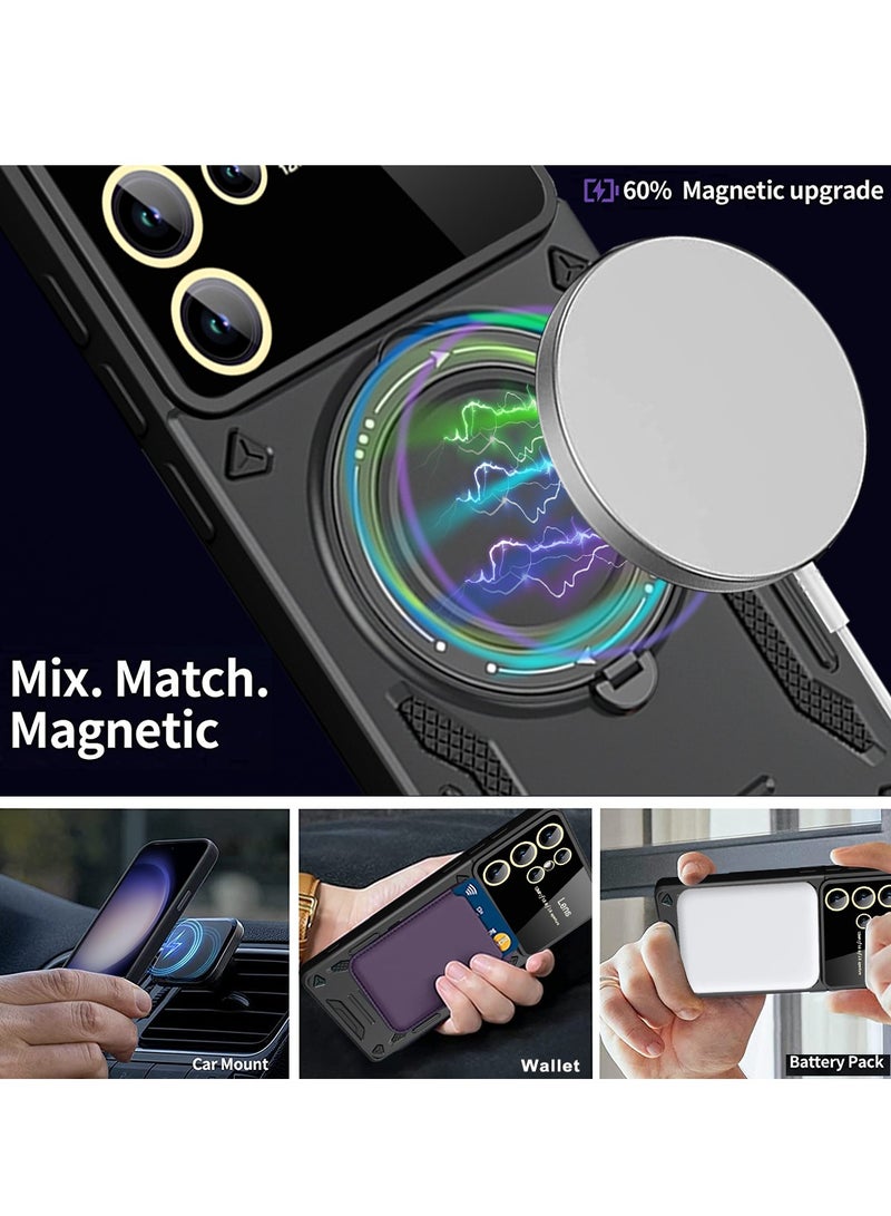 Mmmon Compatible With For Samsung Galaxy S23 Ultra Case with 360° Rotatable Magnetic Ring Stand, Large Window Design Compatible with Magsafe, Protection Shockproof Phone Cover for Women Men Black - Image 5