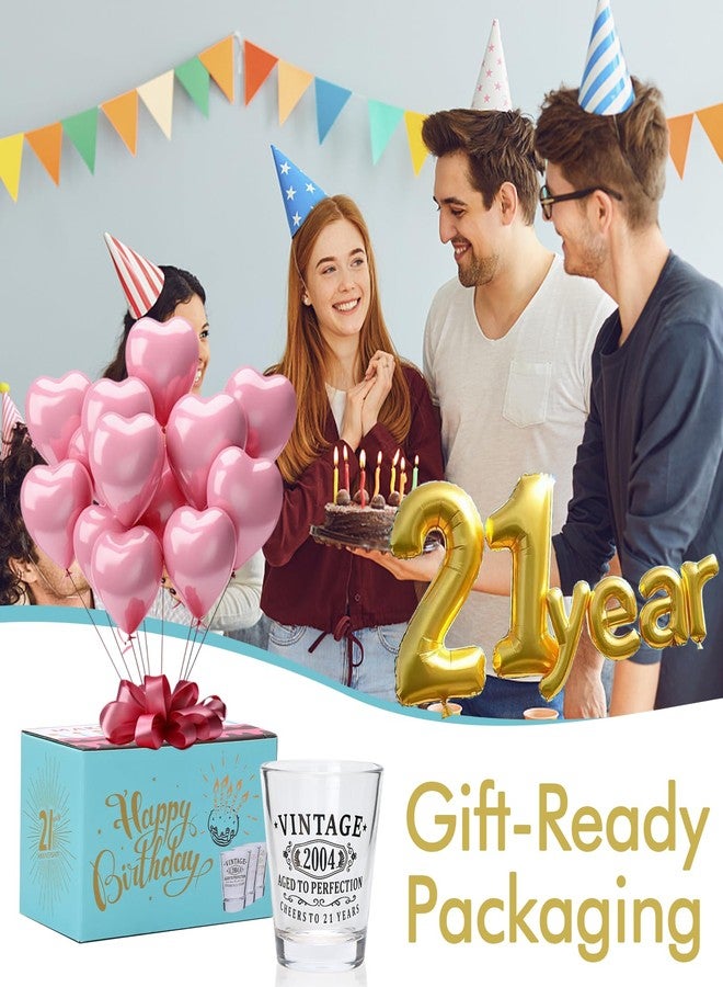 Encheng Happy 21st Birthday Decorations Gifts for Him & Her - Vintage 2004 Black Printed 1.6oz Shot Glasses with Heavy Base, Cheer to 21 Years Birthday Party Favor Gifts for Women,Men,2 Pack - Image 4